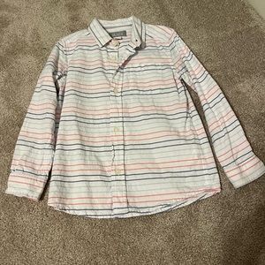 Boy’s Children’s Place button down shirt. 5t. White with pink and blue stripes.